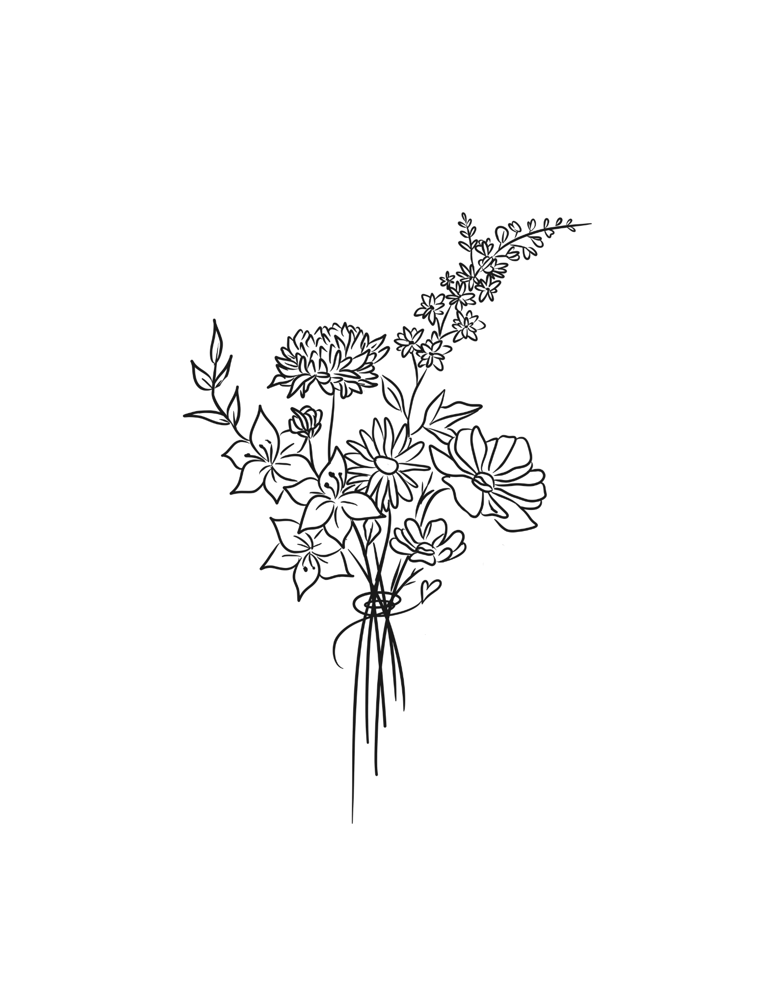 Minimalist Mom Baby Tattoo Drawing - Line Drawing - Personalized Birth Flowers