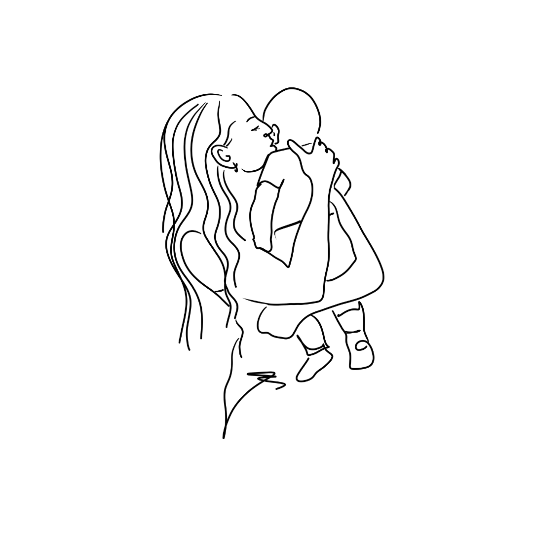 Minimalist Mom Baby Tattoo Drawing - Line Drawing - Personalized Birth Flowers