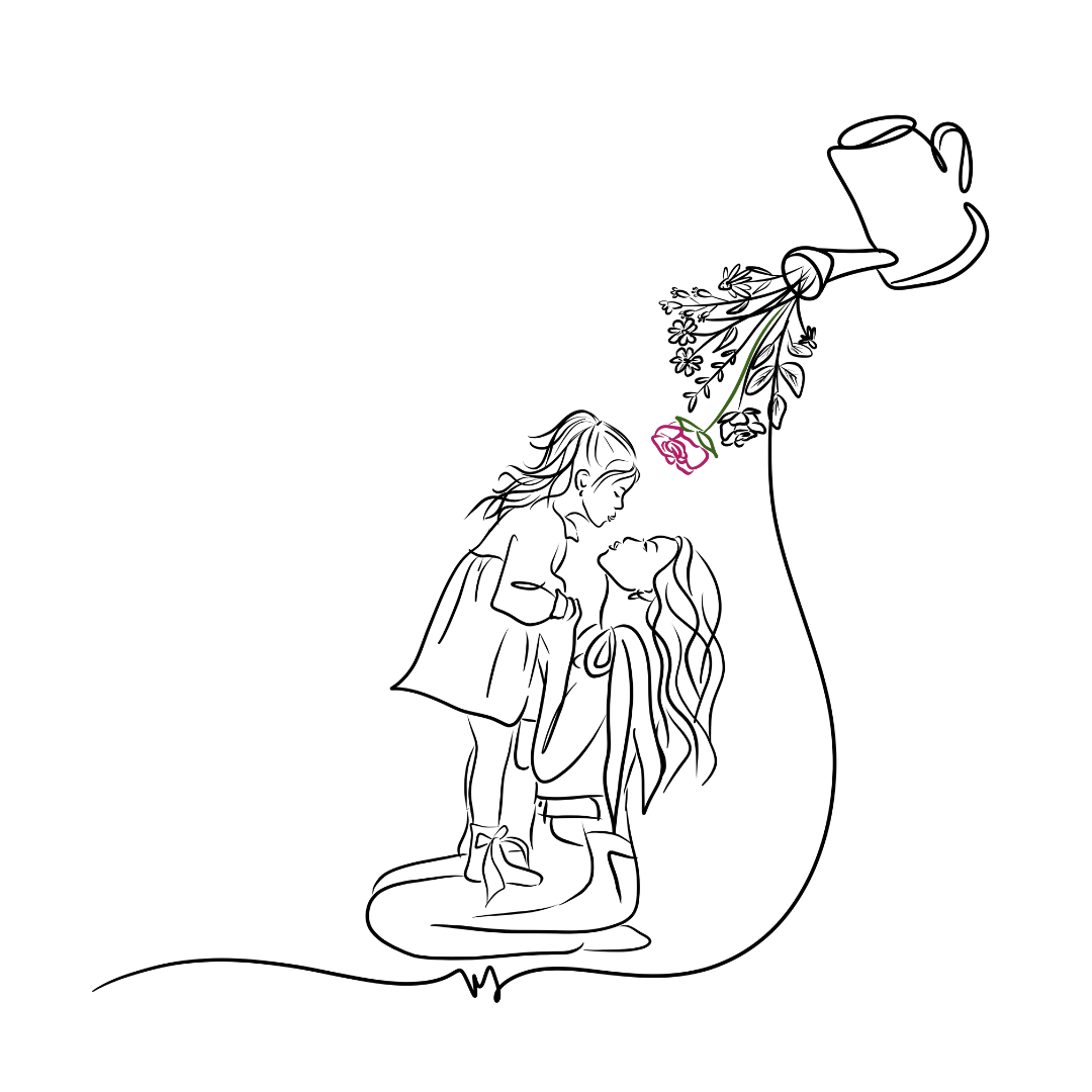 Minimalist Mom Baby Tattoo Drawing - Line Drawing - Personalized Birth Flowers