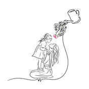 Minimalist Mom Baby Tattoo Drawing - Line Drawing - Personalized Birth Flowers