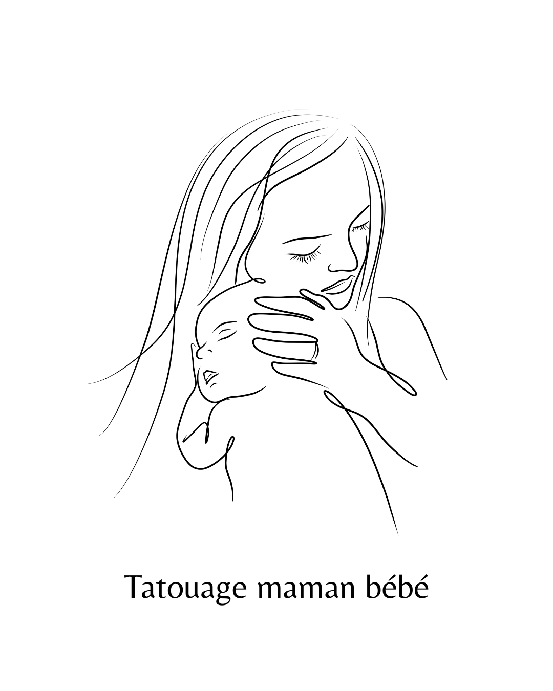 Minimalist Mom Baby Tattoo Drawing - Line Drawing - Personalized Birth Flowers
