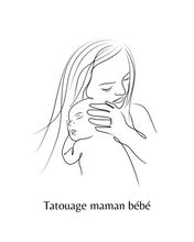 Minimalist Mom Baby Tattoo Drawing - Line Drawing - Personalized Birth Flowers