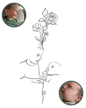 Minimalist Mom Baby Tattoo Drawing - Line Drawing - Personalized Birth Flowers