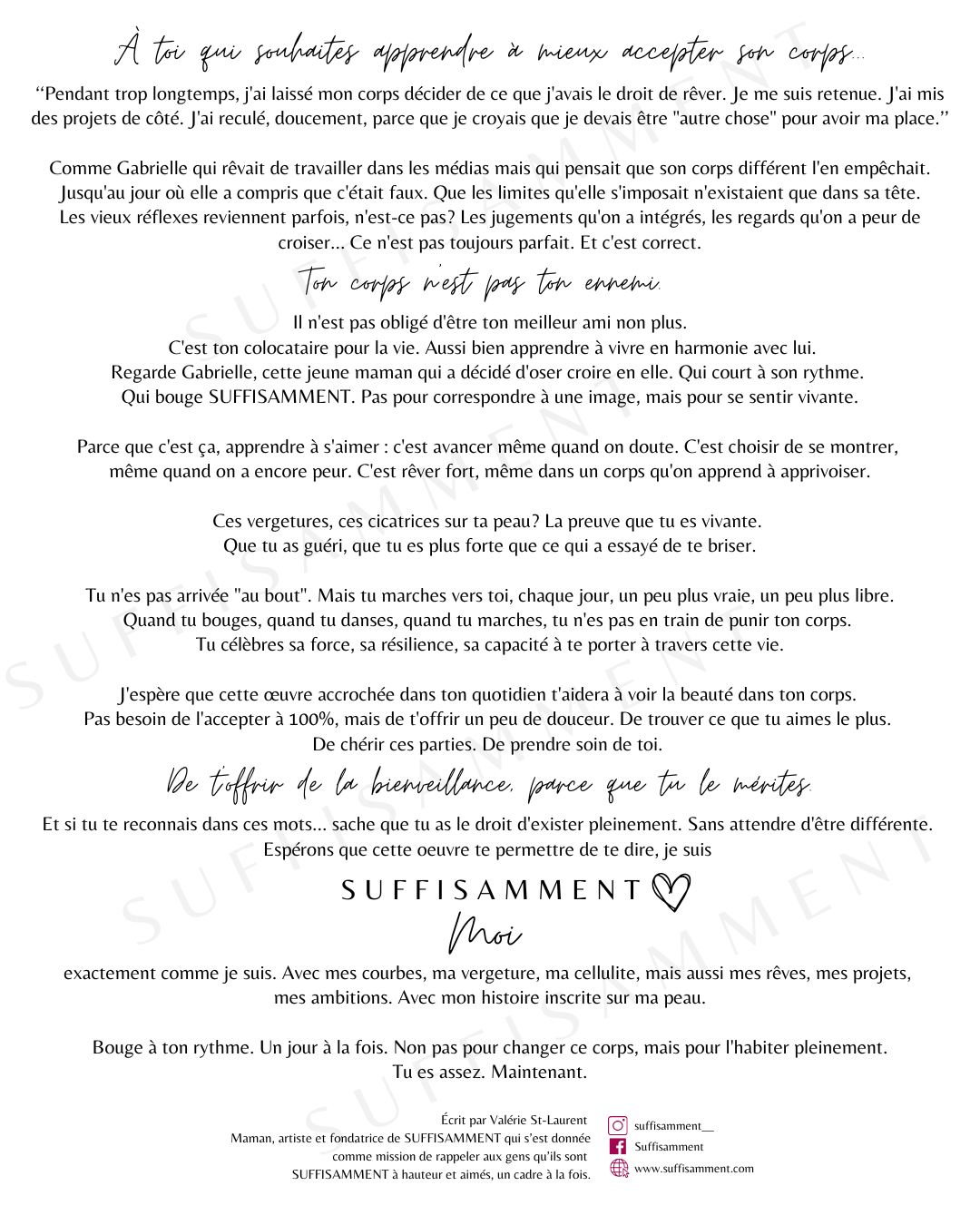 Cadre Oeuvre Acceptation de Soi - Mieux accepter son corps - Message inspirant