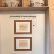 Deux grands cadres avec oeuvre et message émouvant portrait personnalisé cadeau fête des mères sur papier de coton et au style minimaliste