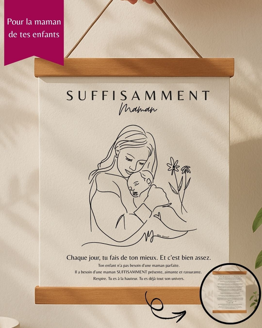 Personalized Shower Gift to Touch a New Mom's Heart - Personalized Handmade Quebec Gift | Artistic Mom-Baby Frame with Comforting Message | Ideal for Shower, Birth, Maternity