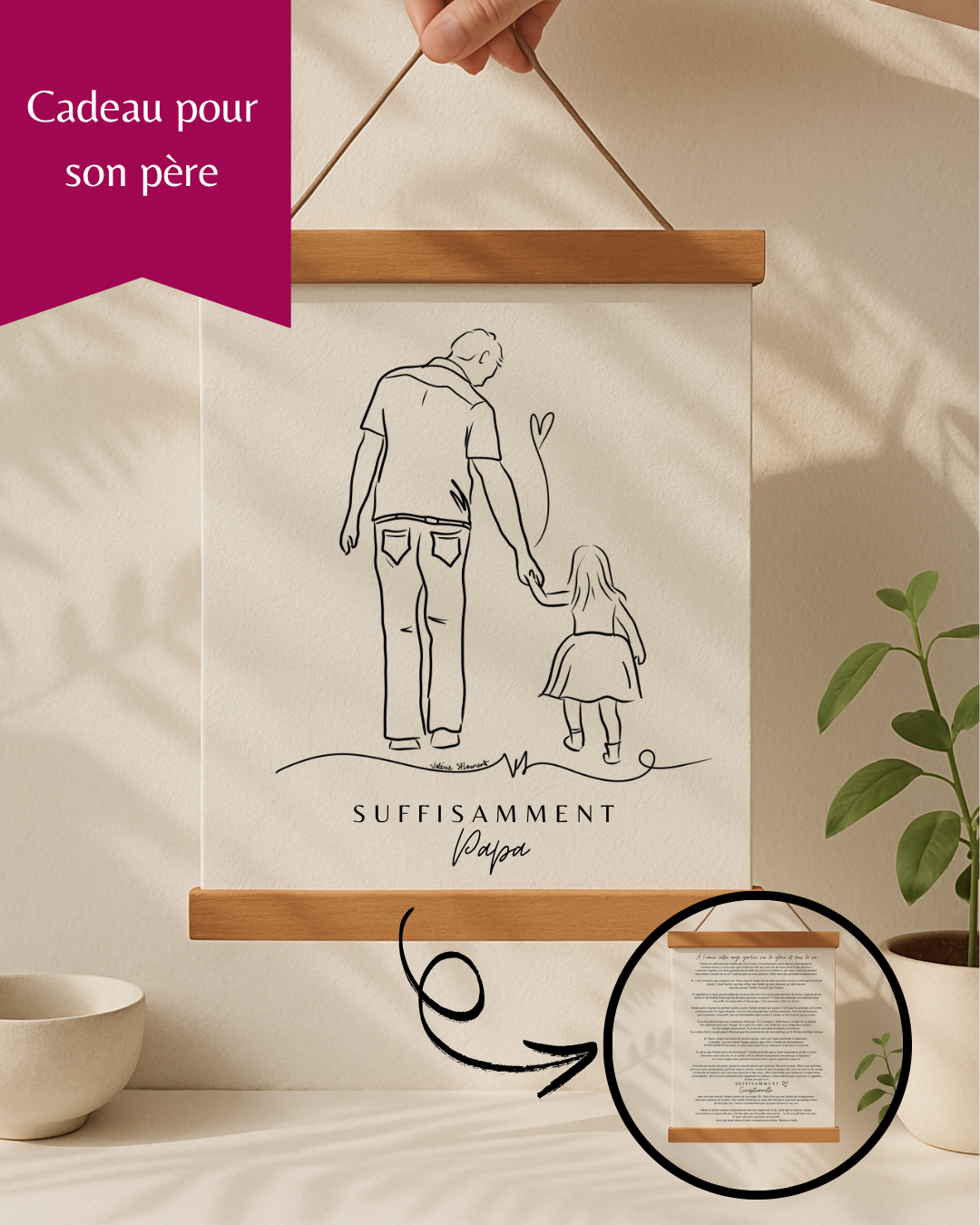 Quebec Gift for Dad - Original Handmade Quebec Birthday Gift - SUFFISAMMENT Papa - Minimalist Artwork with Inspirational Message for Dad