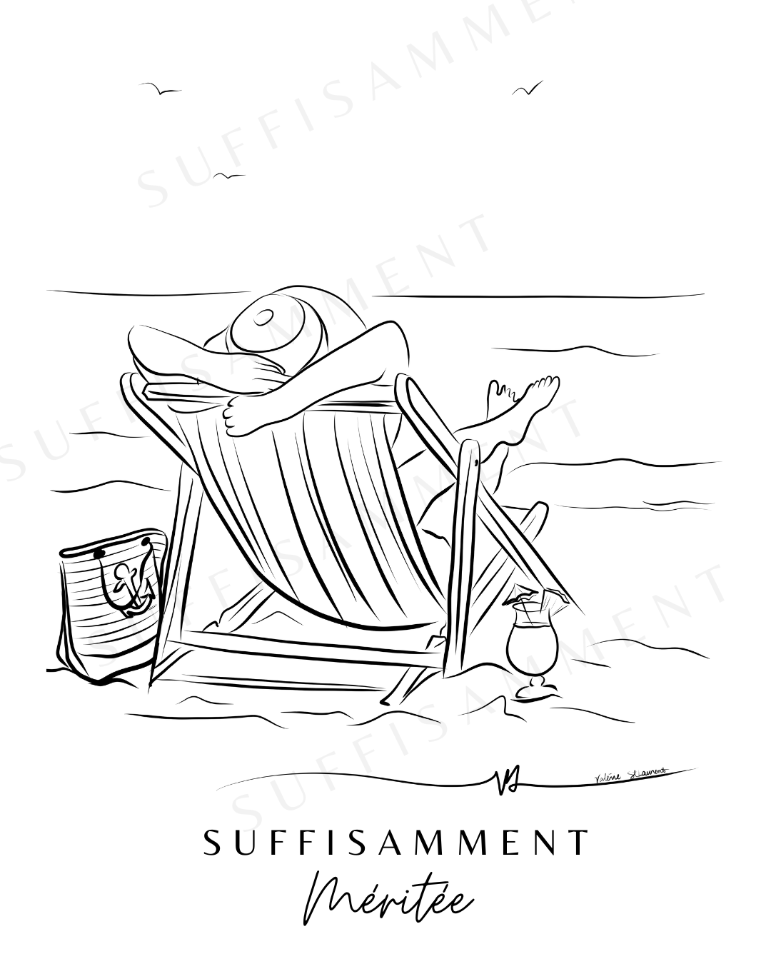 cadeau_retraite_dessin_minimaliste_femme_plage.png