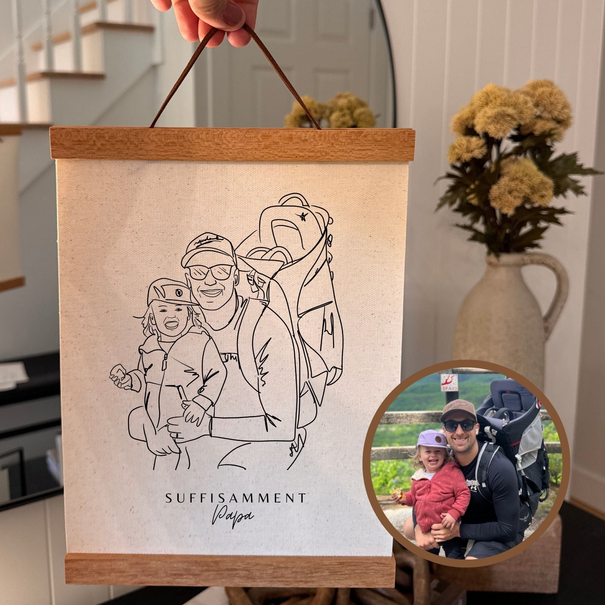Doux portrait sur papier de coton d'un papa et son bébé aux traits minimalistes

