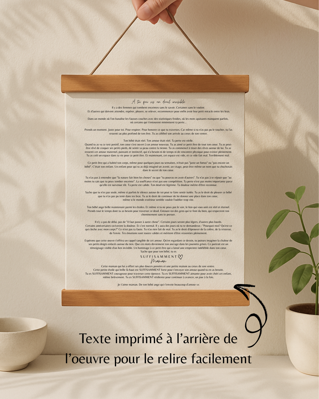 Cadeau Québécois Deuil Périnatal - SUFFISAMMENT Aimé - Oeuvre Minimaliste avec Message d'Amour pour Fausse Couche