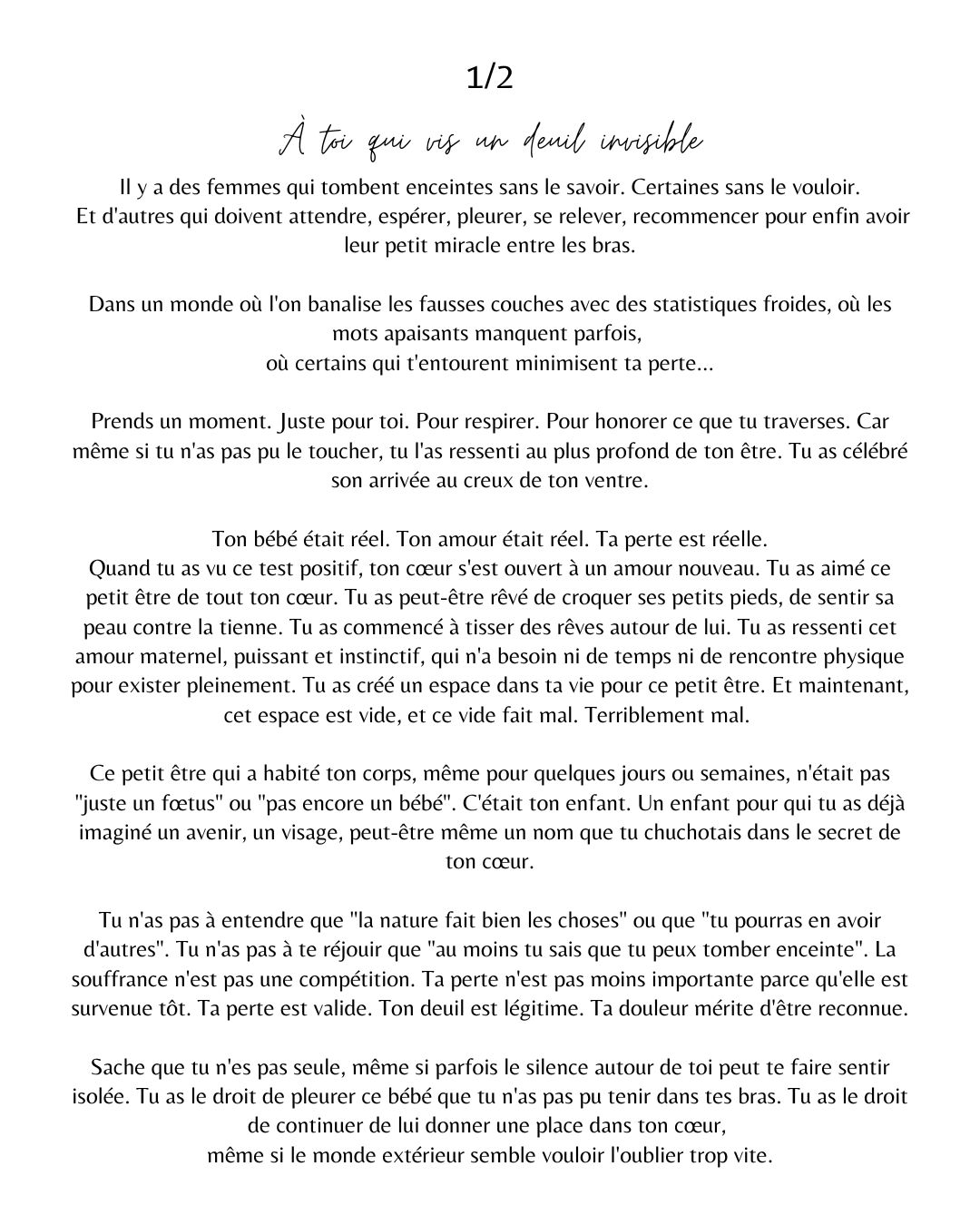 Cadeau Québécois Deuil Périnatal - SUFFISAMMENT Aimé - Oeuvre Minimaliste avec Message d'Amour pour Fausse Couche