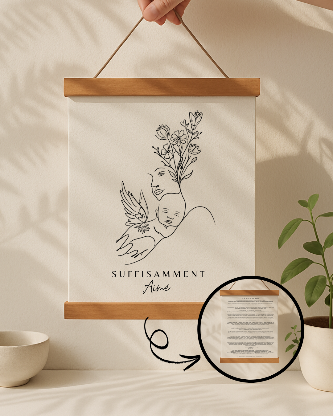 Cadeau Québécois Deuil Périnatal - SUFFISAMMENT Aimé - Oeuvre Minimaliste avec Message d'Amour pour Fausse Couche Maman bébé