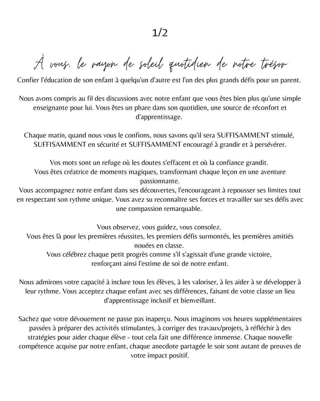 Cadeau Enseignante Primaire Québécois - Oeuvre SUFFISAMMENT Enseignante - Texte personnalisé