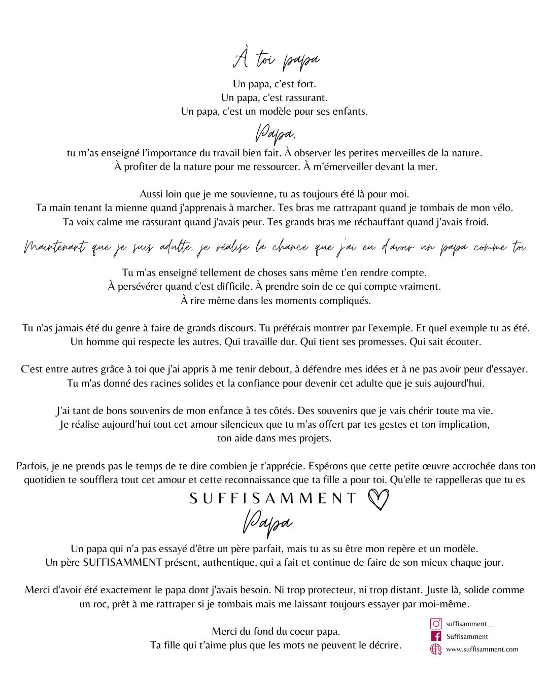 Cadeau Québécois pour son Papa - Cadeau Anniversaire Original - SUFFISAMMENT Papa - Œuvre Minimaliste avec Message Inspirant pour Papa