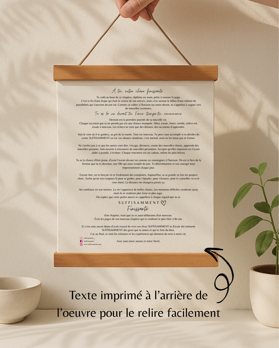 Cadeau Québécois Graduation - SUFFISAMMENT Finissant(e) - Œuvre Minimaliste avec Message Inspirant pour Finissant(e)