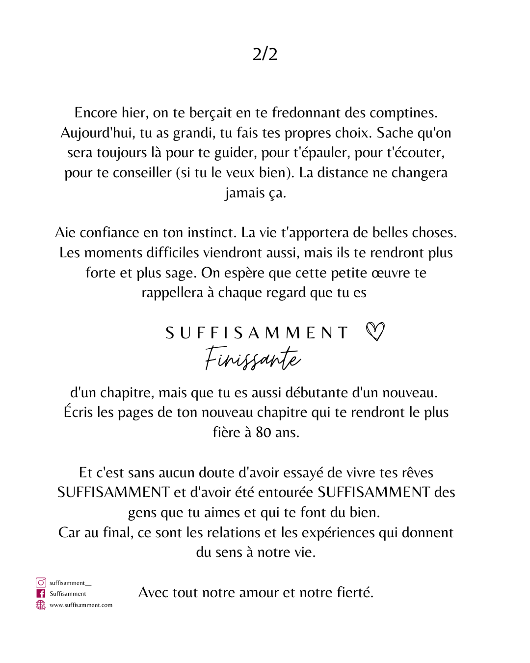 Cadeau Québécois Graduation - SUFFISAMMENT Finissant(e) - Œuvre Minimaliste avec Message Inspirant pour Finissant(e)
