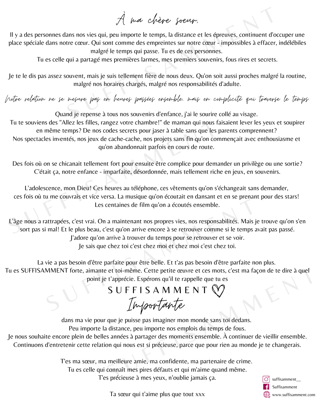 Cadeau pour sa soeur original québécois | Oeuvre cadre Personnalisable SUFFISAMMENT | Idée cadeau pour soeur anniversaire