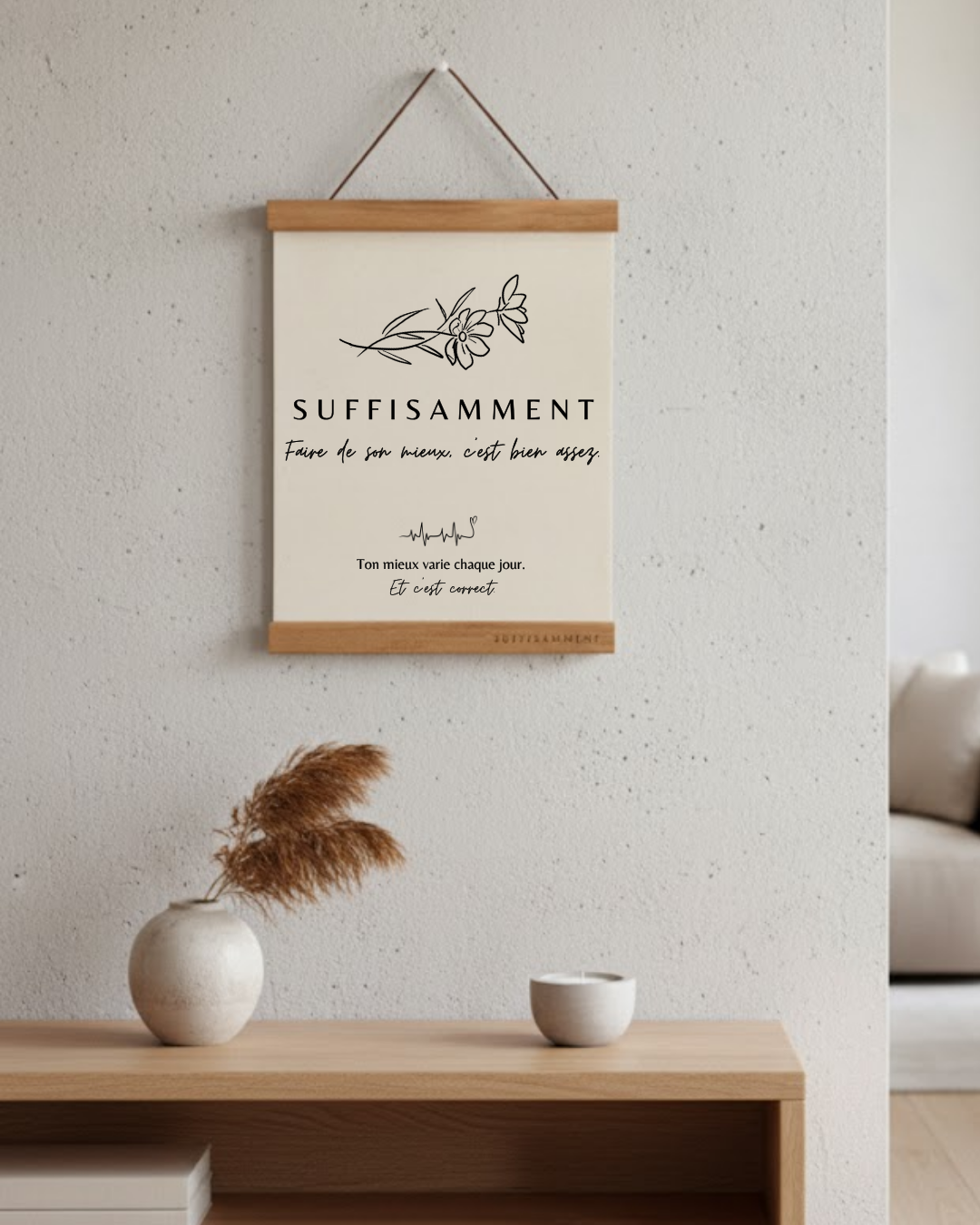 Cadre Citation Inspirationnel SUFFISAMMENT | Affiche Décoration Bien-Être fait au Québec | Idée Cadeau Maman Soeur Amie Perfectionniste