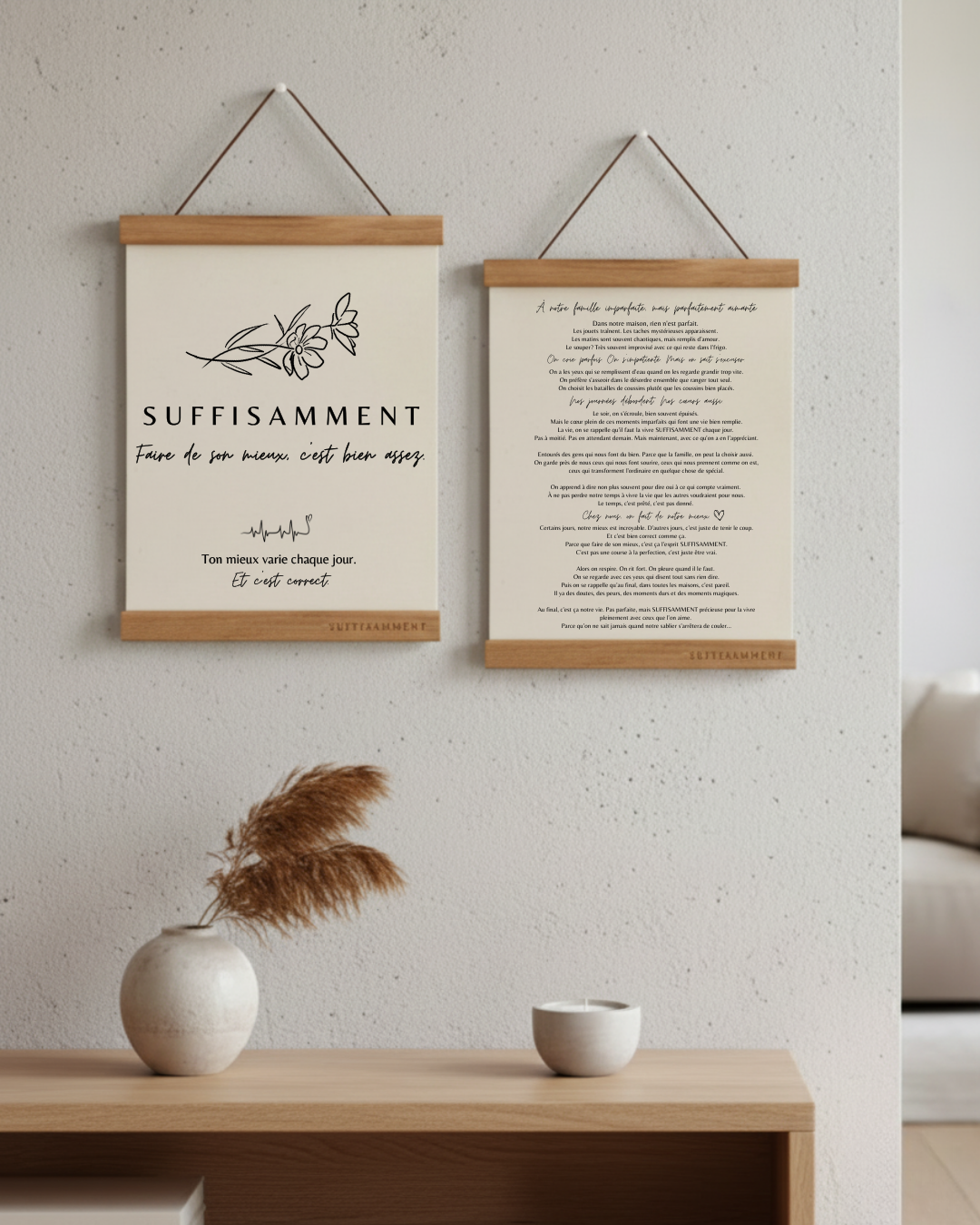 Cadre Citation Inspirationnel SUFFISAMMENT | Affiche Décoration Bien-Être fait au Québec | Idée Cadeau Maman Soeur Amie Perfectionniste