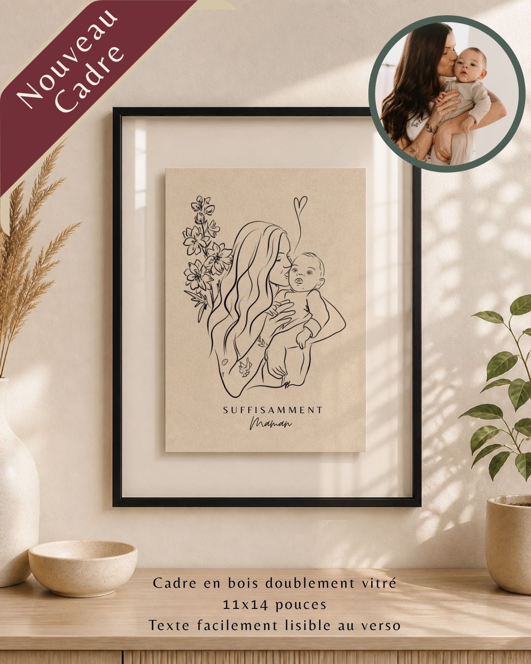 Portrait personnalisé : Illustration dessinée à la main + lettre sur mesure