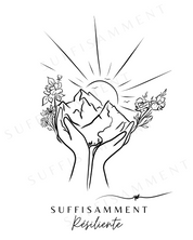 Cadeau réconfort maladie convalescence – Art mural "SUFFISAMMENT résiliente" avec message de soutien – Idée bon rétablissement femme / homme – Illustration minimaliste mains et montagnes