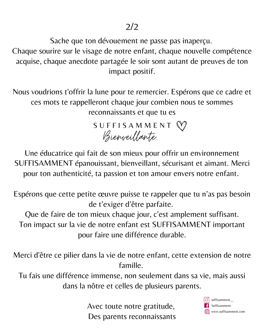 Cadeau Éducatrice Québécoise – Œuvre d’Art Minimaliste Personnalisable avec Message Touchant – Idéal Fin d’Année, Garderie, CPE – Cadre Inclus