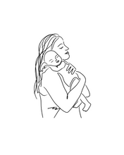 Dessin NUMÉRIQUE – Tatouage Minimaliste Maman Bébé - Dessin aux Traits Personnalisé Maman Bébé Fleurs de Naissance